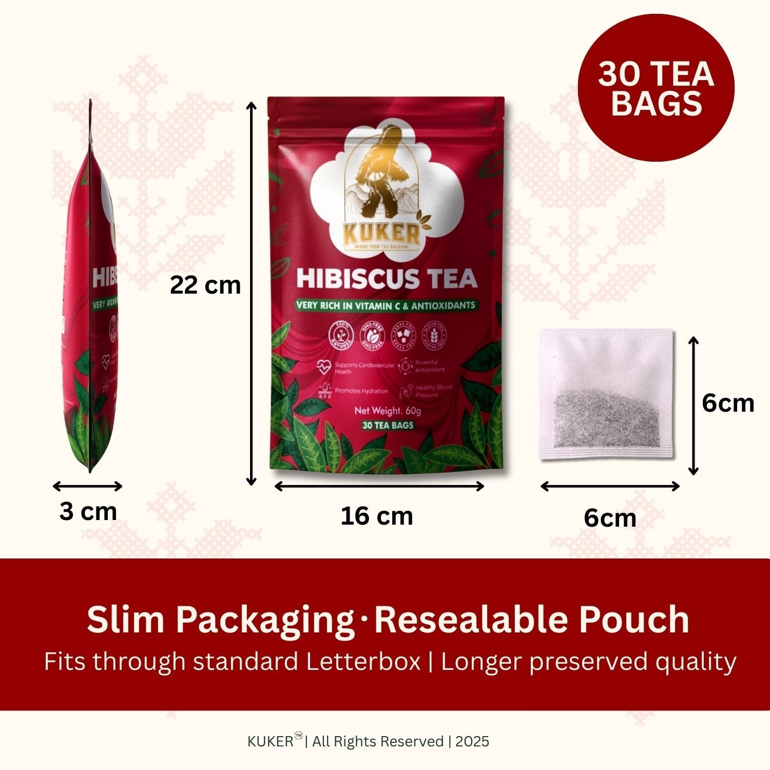 KUKER® Hibiscus Tea Bags – 30 Natural Herbal Tea Bags | Bulgarian Hibiscus Herbal Infusion 40g-2