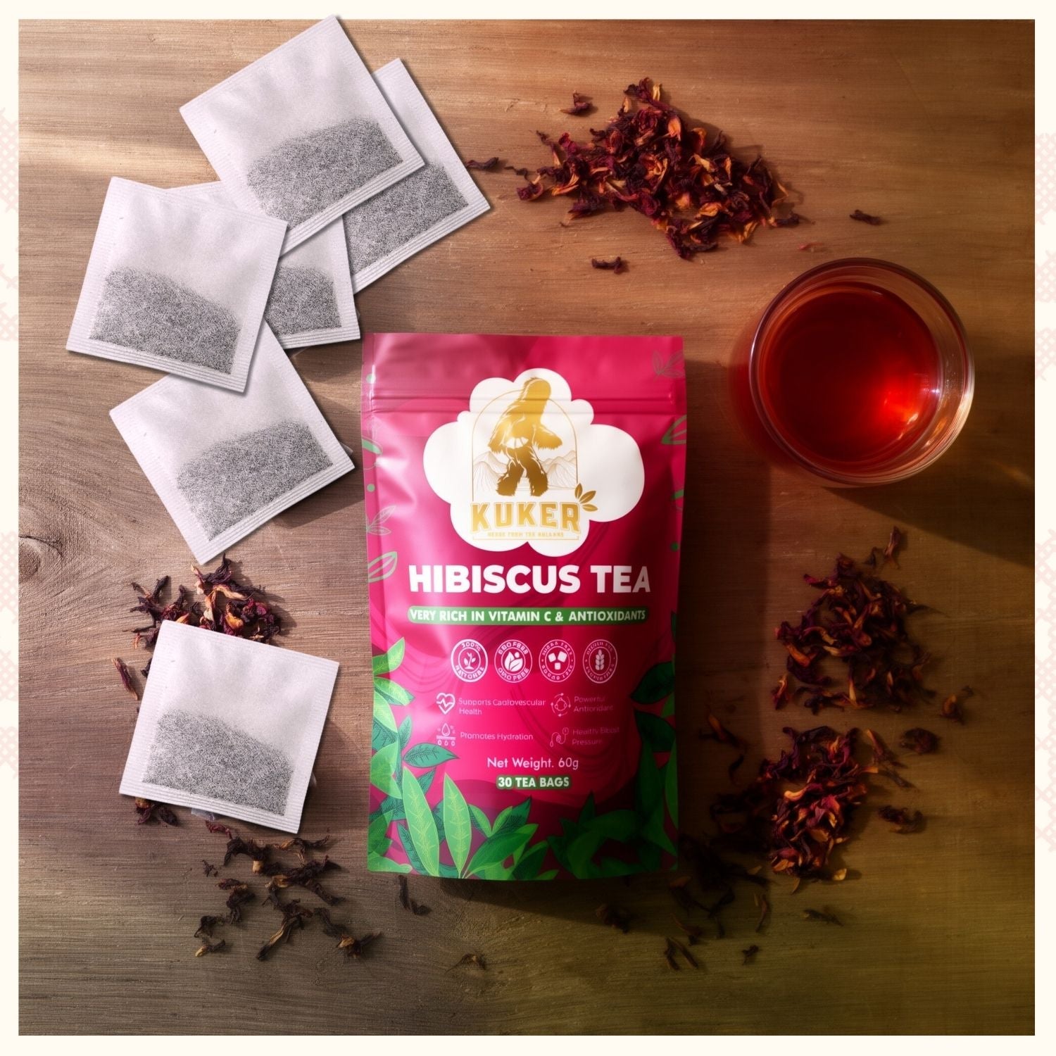 KUKER® Hibiscus Tea Bags – 30 Natural Herbal Tea Bags | Bulgarian Hibiscus Herbal Infusion 40g-3