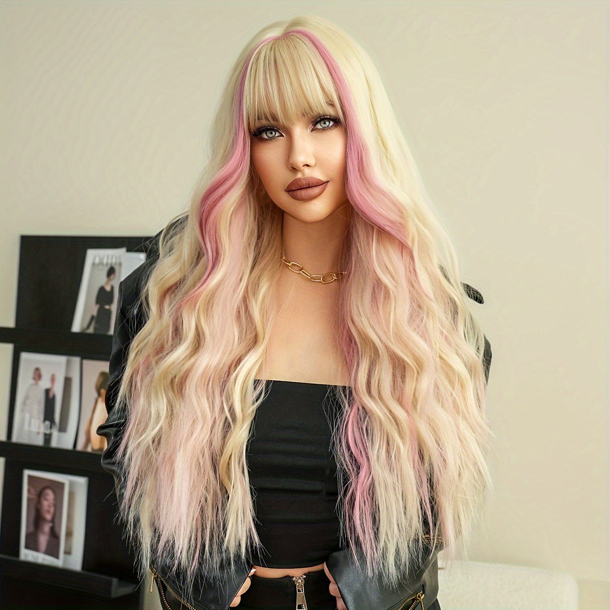 Highlight Curly Wig with Bangs-2