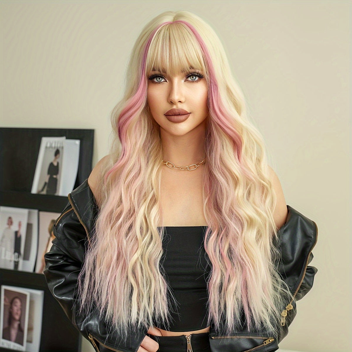 Highlight Curly Wig with Bangs-4