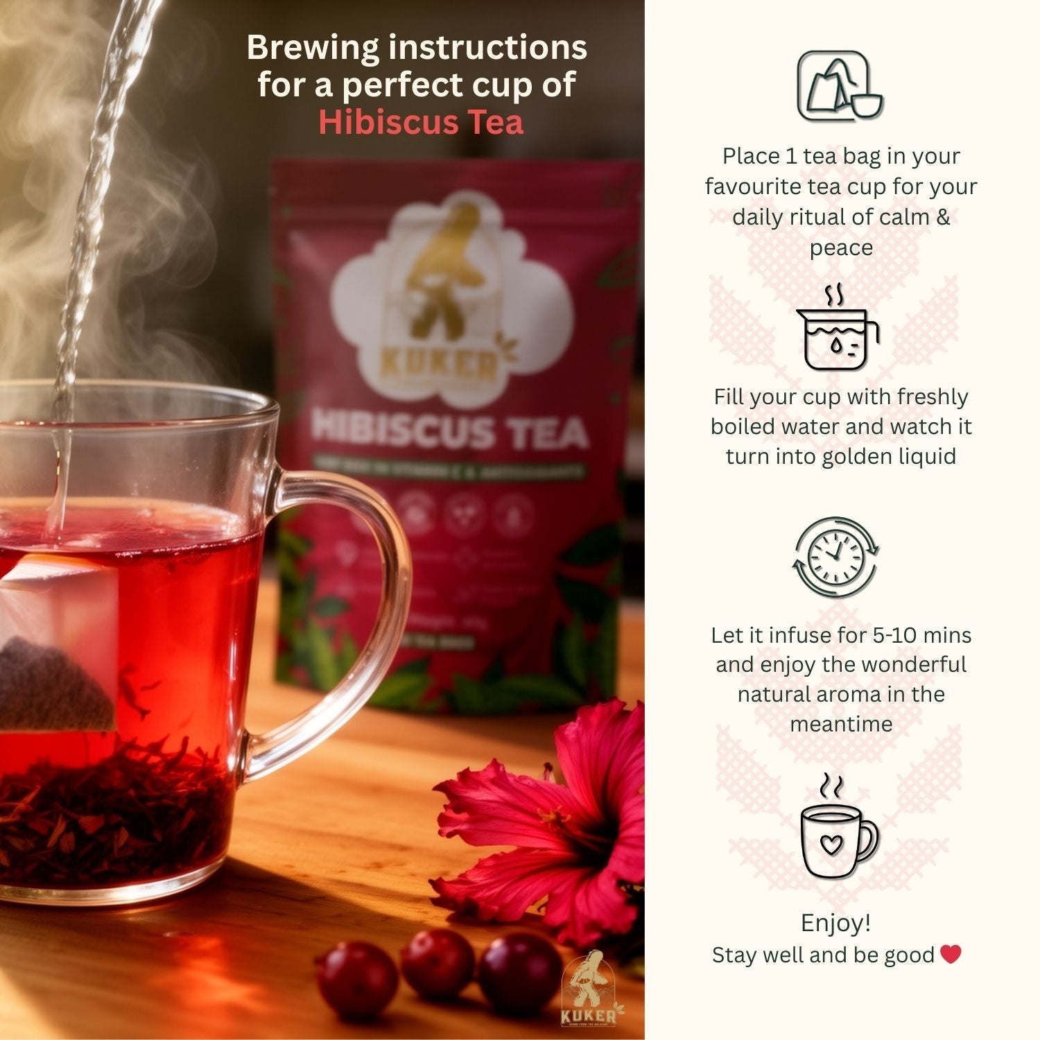 KUKER® Hibiscus Tea Bags – 30 Natural Herbal Tea Bags | Bulgarian Hibiscus Herbal Infusion 40g-4
