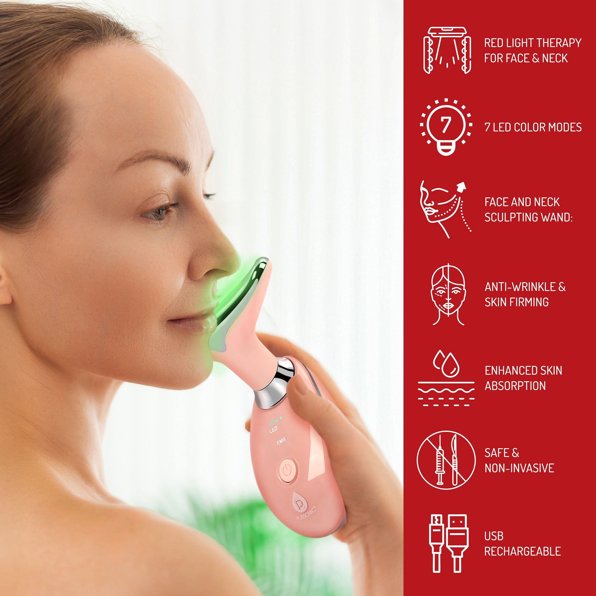 Pursonic Ultimate 3-in-1 LED Light Therapy & Facial Spa Bundle – 7-in-1 LED Face Mask + 7-in-1 LED Face & Neck Sculpting Wand + Facial Steamer-2