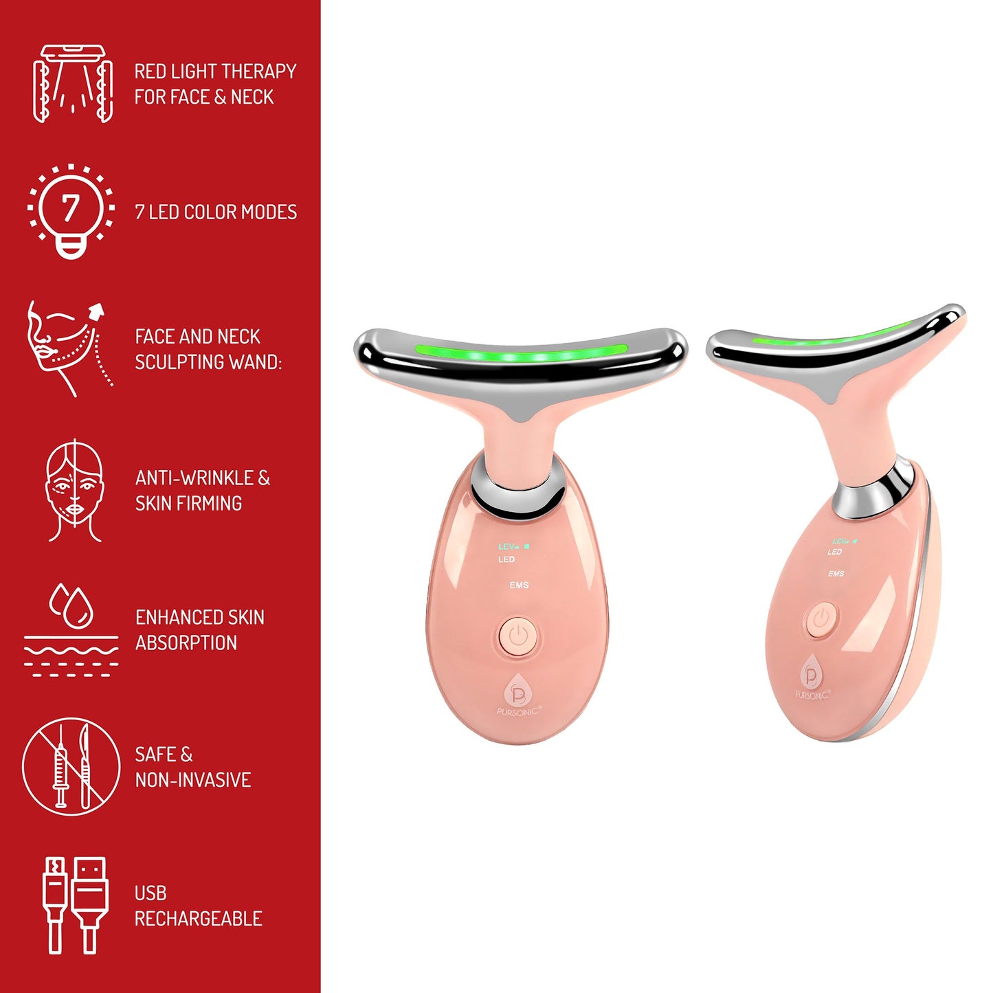 Pursonic 7-in-1 LED Light Therapy Face Mask, Sculpting Wand, and LED Red Light Therapy Panel-3
