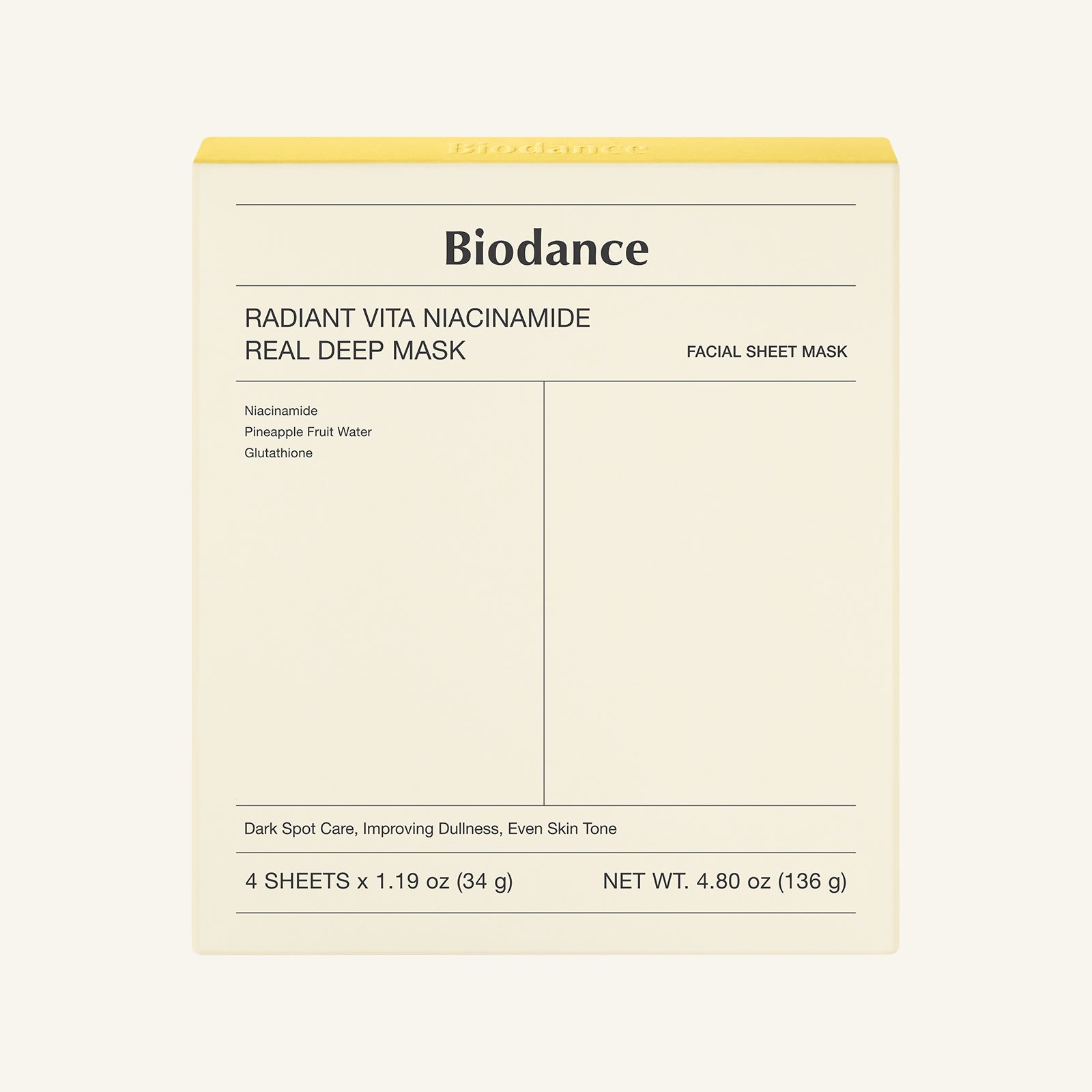 Biodance Radiant Vita Niacinamide Real Deep Mask 34g X 4ea-1
