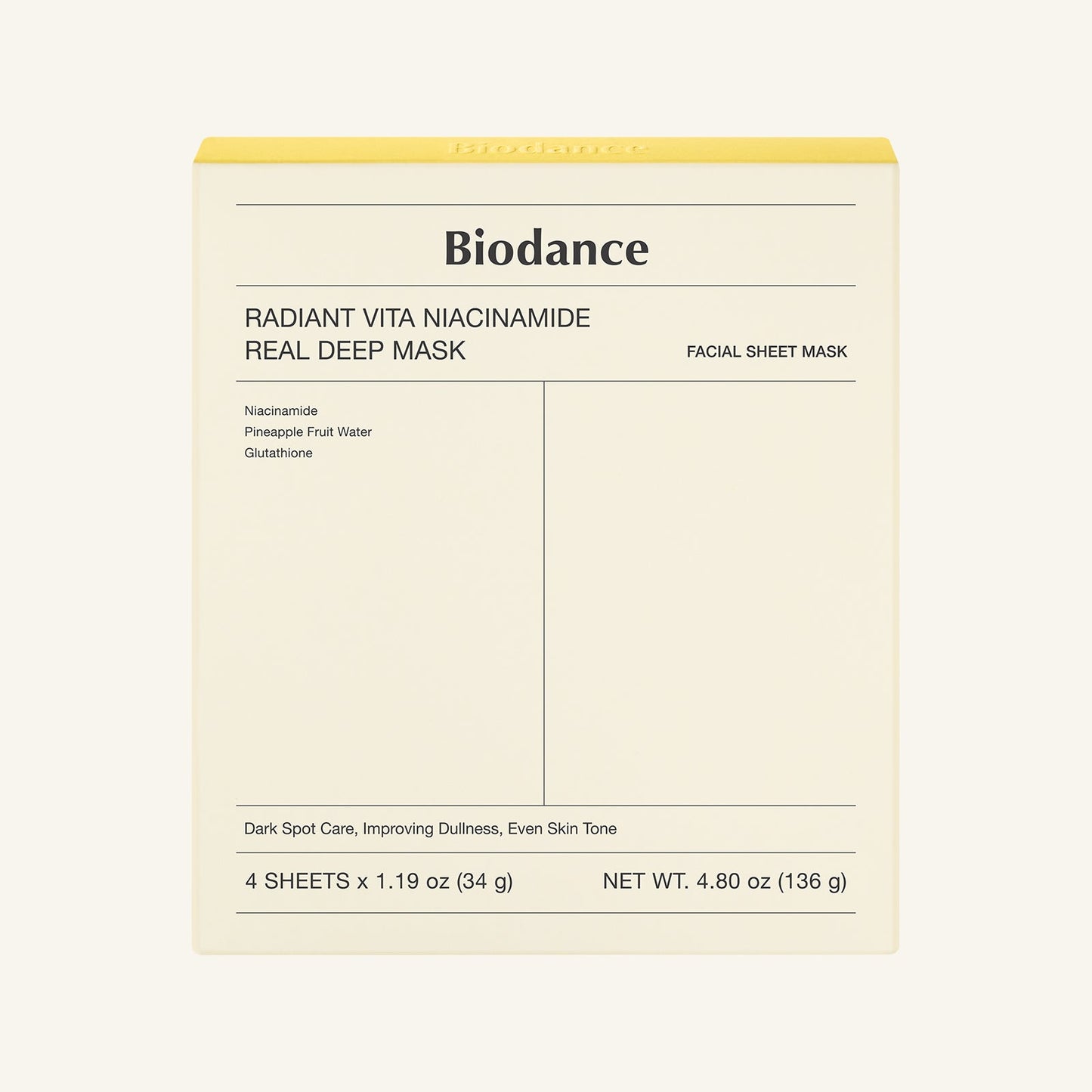Biodance Radiant Vita Niacinamide Real Deep Mask 34g X 4ea-0